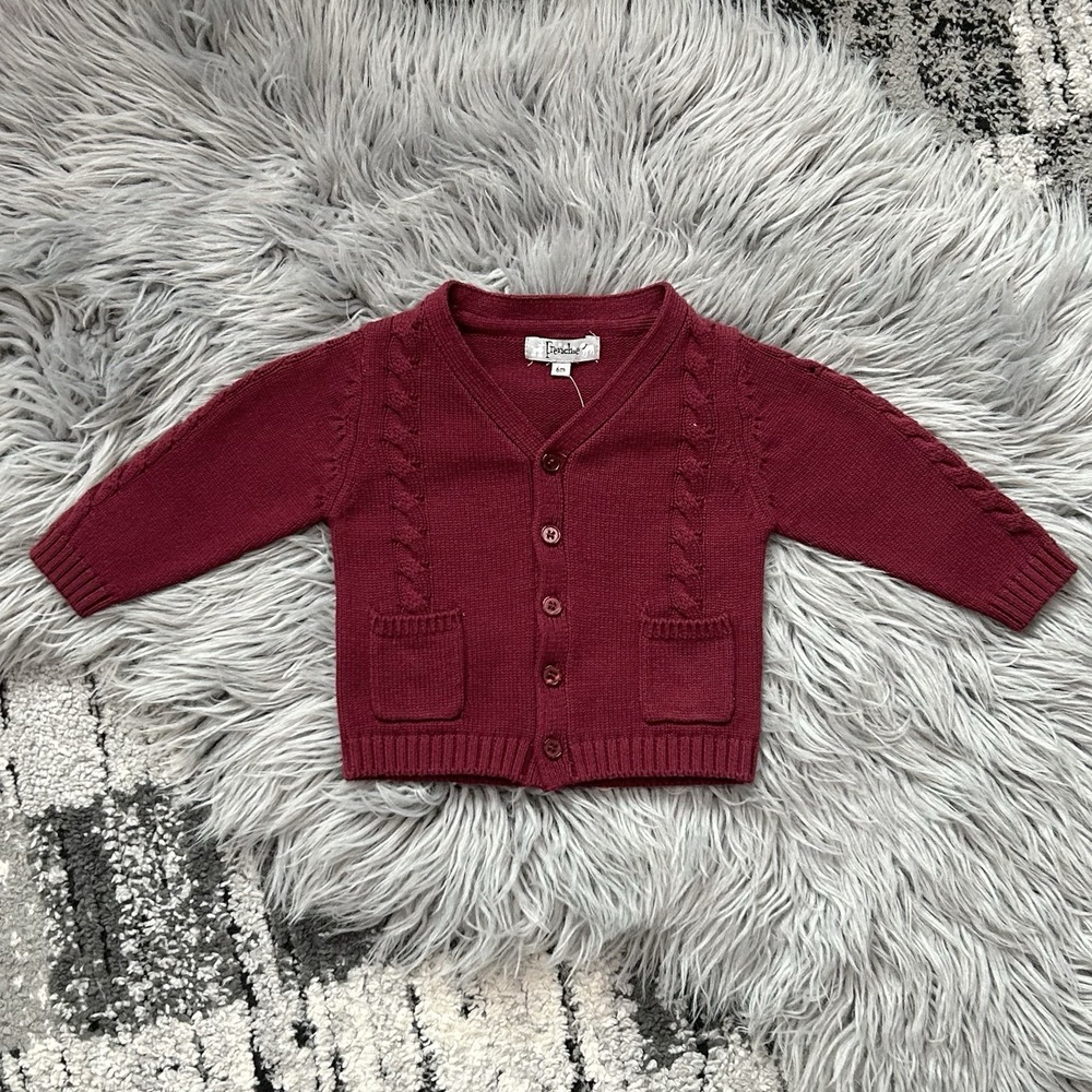 Frenchie Mini Couture Maroon Cable Knit Button Up Sweater Size 6 Month NEW